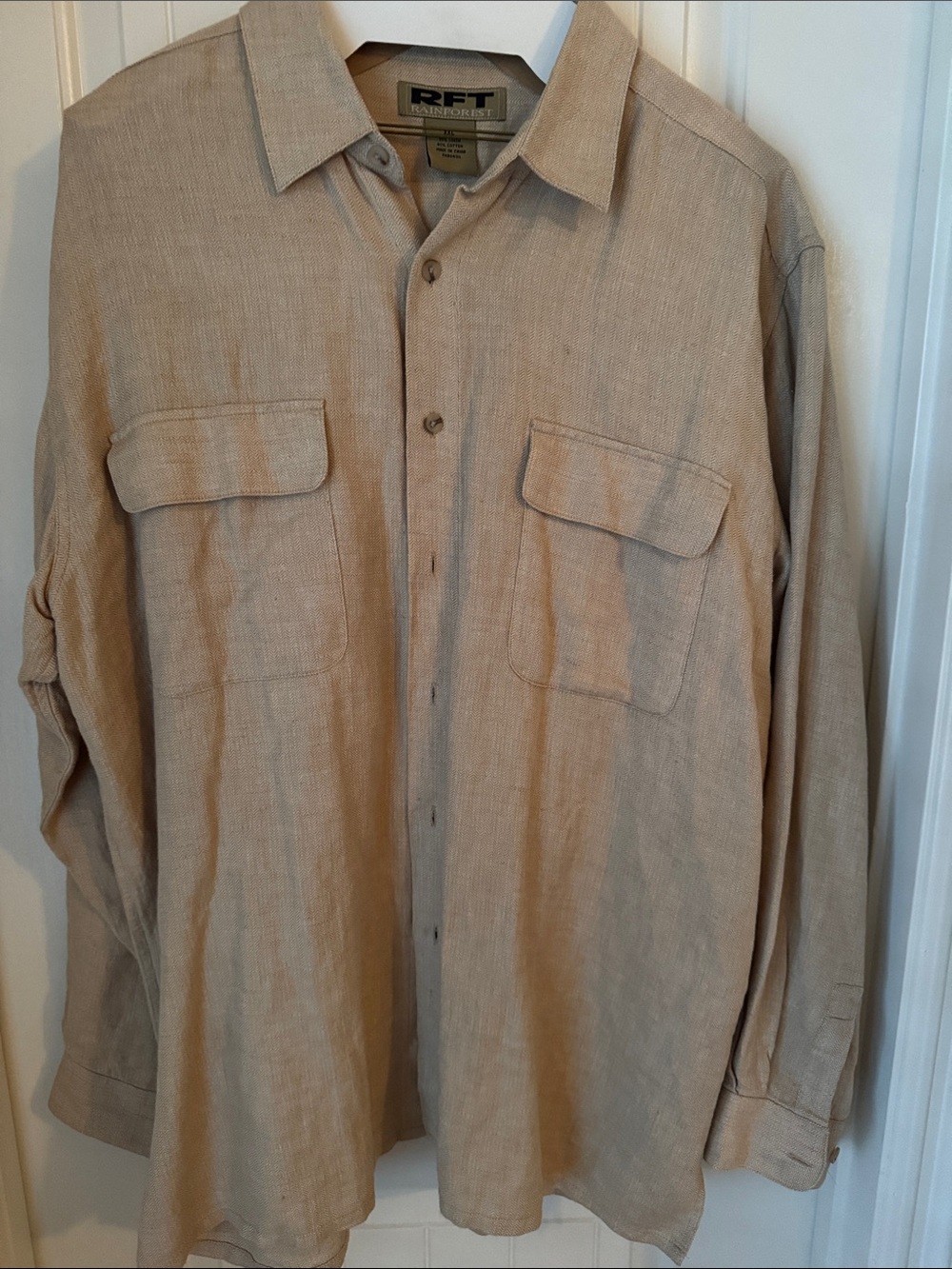 RAINFOREST Men's Light Beige Button-Front Shirt Jacket